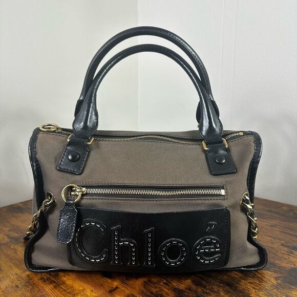 Chloe Harley‎ Small Size Tote Bag 2-Way Canvas Leather - Picture 1 of 16